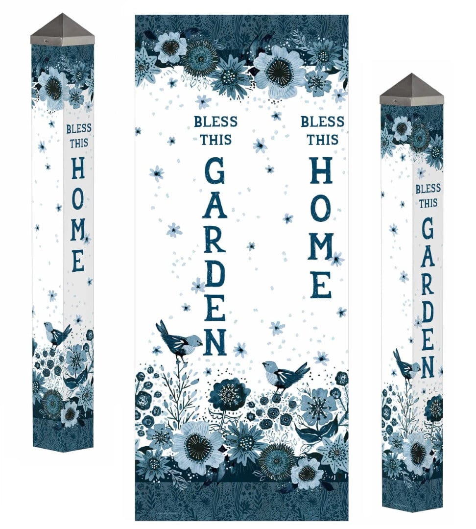 Blue Garden Flowers Garden Art Pole 40 Inches Tall Bless This Home PL40030 Heartland Flags