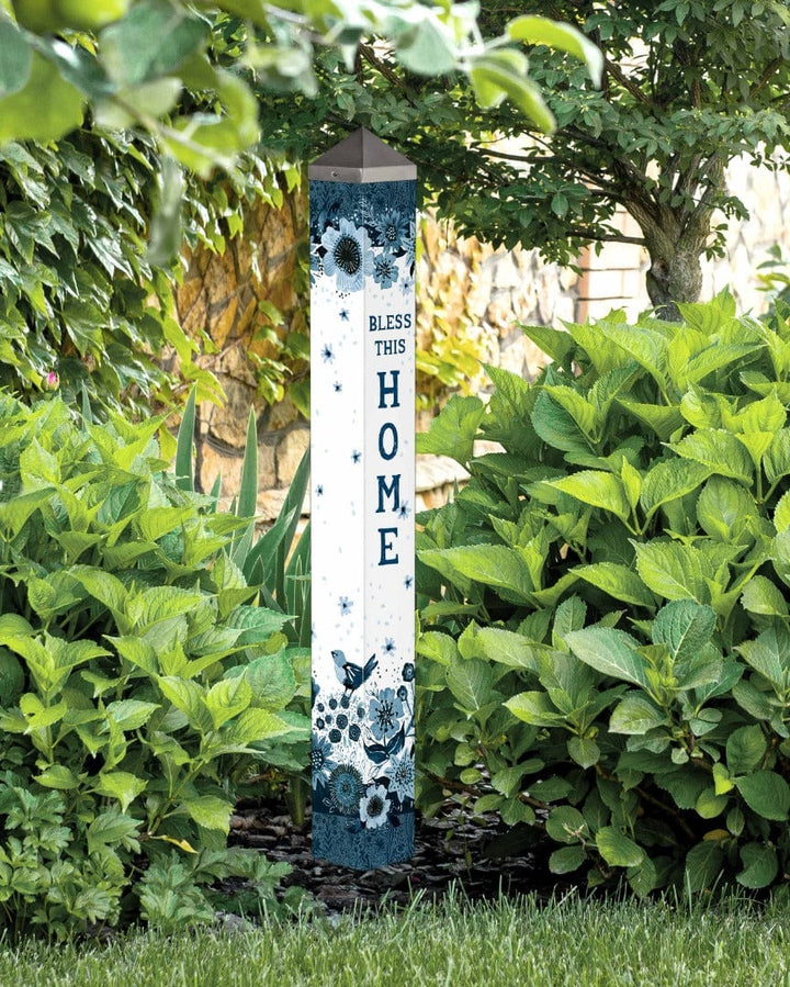 Blue Garden Flowers Garden Art Pole 40 Inches Tall Bless This Home PL40030 Heartland Flags