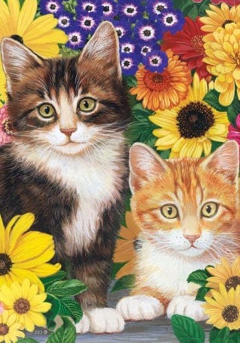Cats and Flowers Banner 2 Sided House Flag 0069FL Heartland Flags