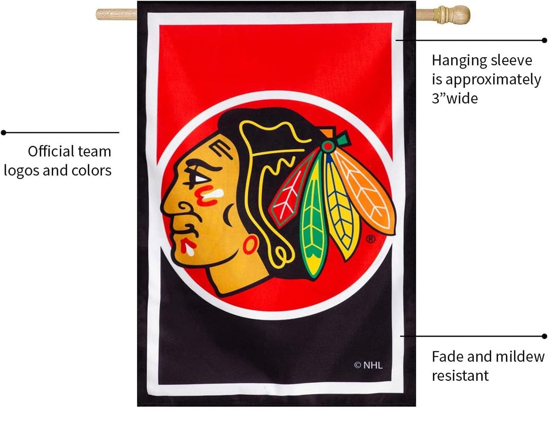 Chicago Blackhawks Banner 2 Sided Burlap House Flag 13NB4355 Heartland Flags
