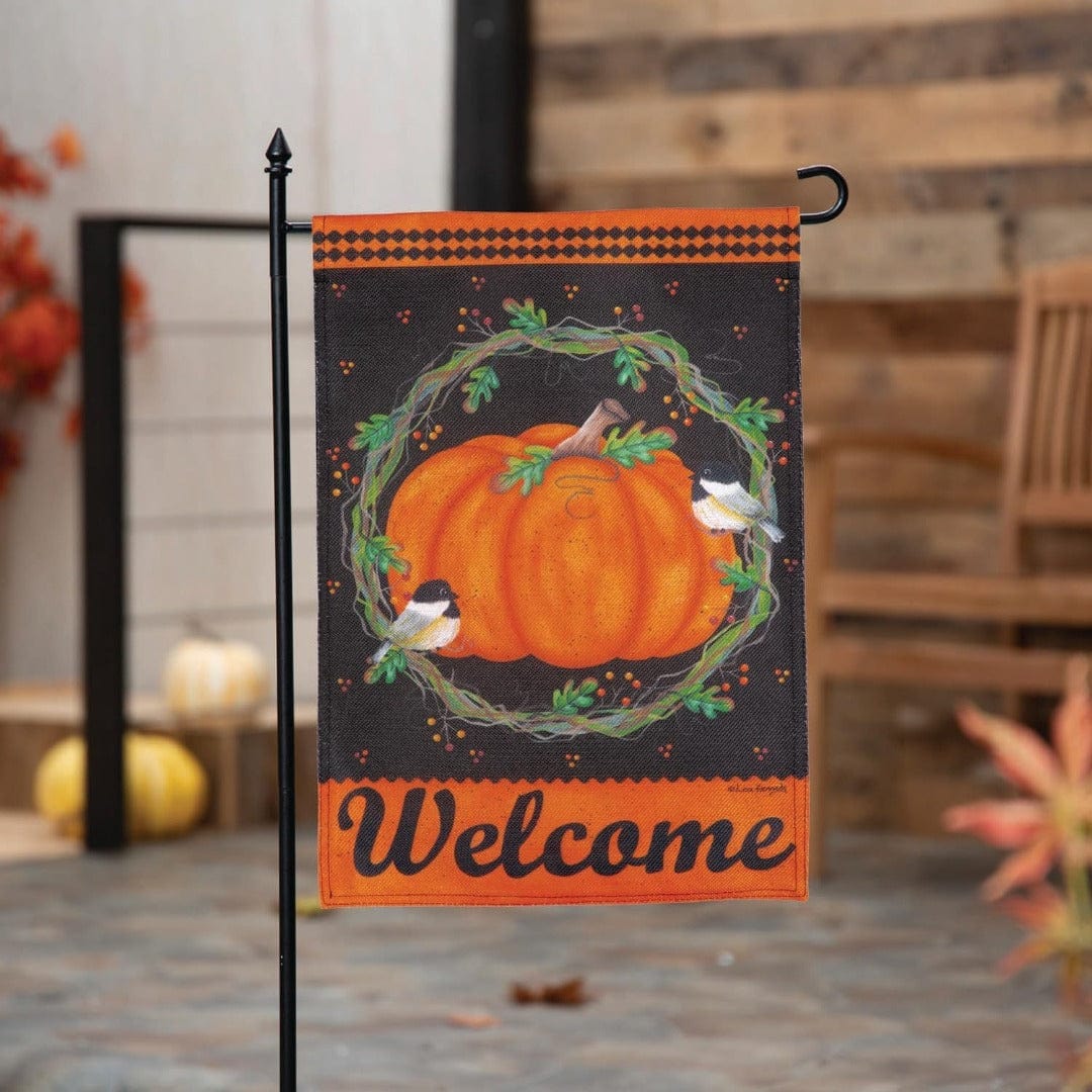 Chickadee and Pumpkin Fall Garden Flag 2 Sided heartlandflags