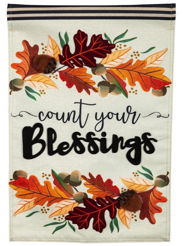 Count Your Blessings Thanksgiving Garden Flag 2 Sided Burlap 14B9931 Heartland Flags