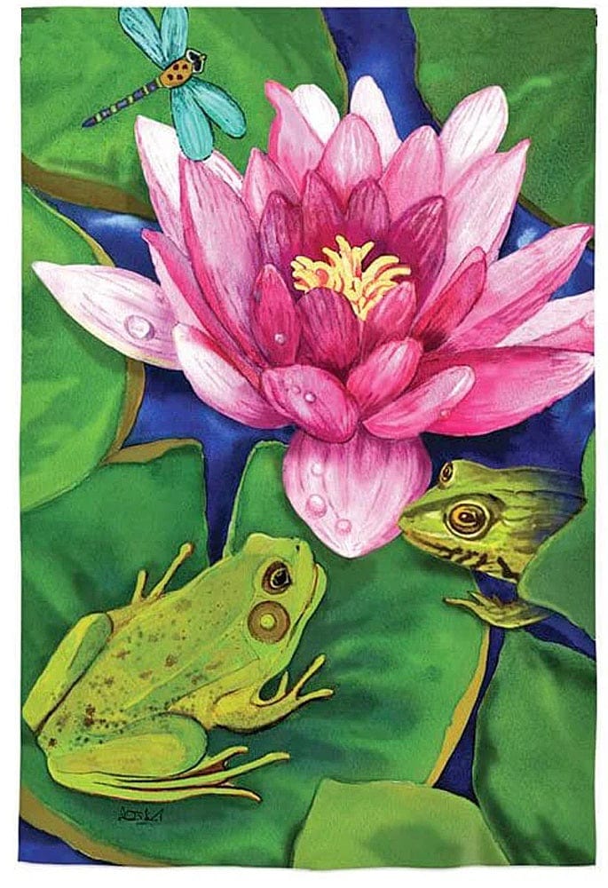 Frog Lily Banner 2 Sided Summer House Flag 13A2750 Heartland Flags