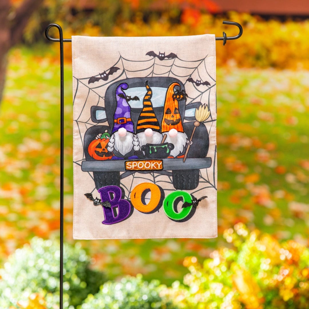Gnome Spooky Truck Halloween Garden Flag 2 Sided Burlap 14B11083 Heartland Flags