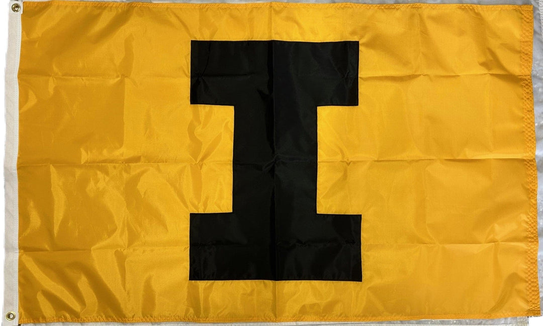 Iowa Hawkeyes Flag 2 Sided Black I on Yellow Applique 007030531G Heartland Flags