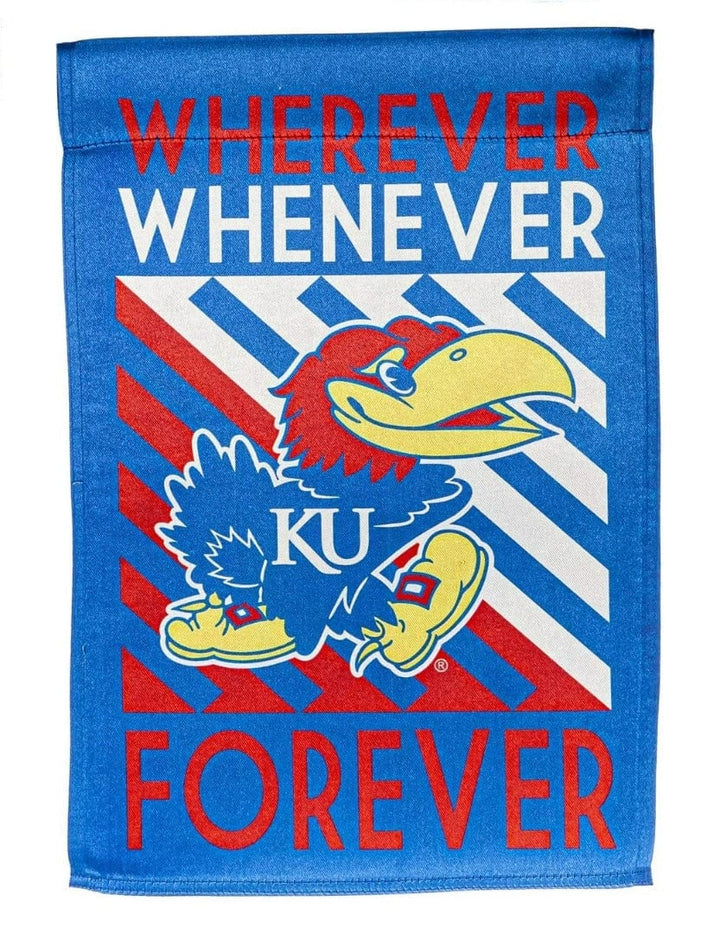 Kansas Jayhawks Garden Flag 2 Sided Wherever Whenever Forever 14LU996WWF Heartland Flags