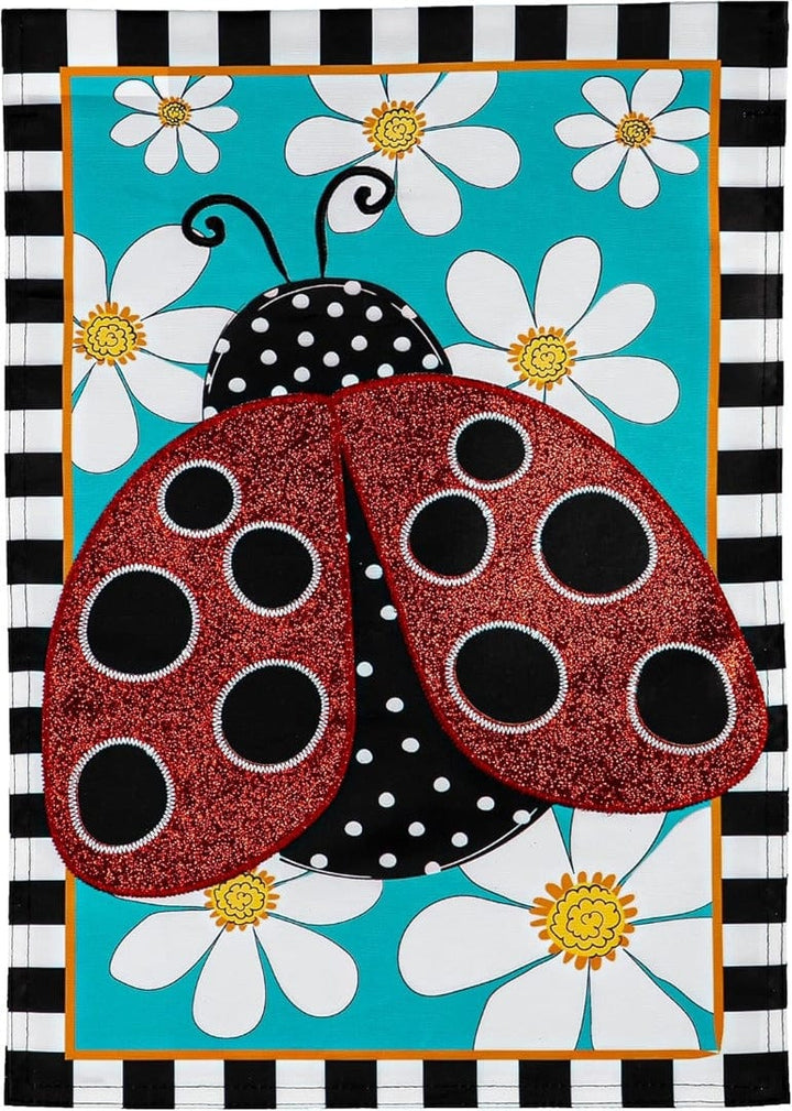 Ladybug with Daisies Garden Flag 2 Sided Applique heartlandflags