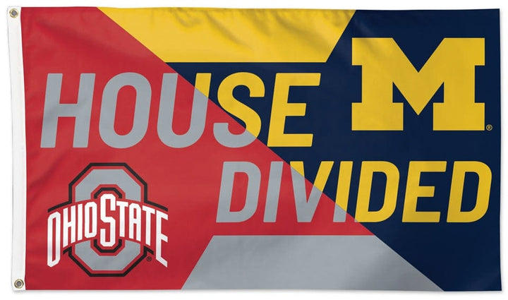 Michigan and Ohio State divided house flag displayed