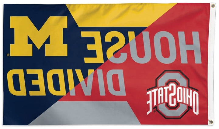 3x5 House Divided flag featuring Michigan and Ohio State