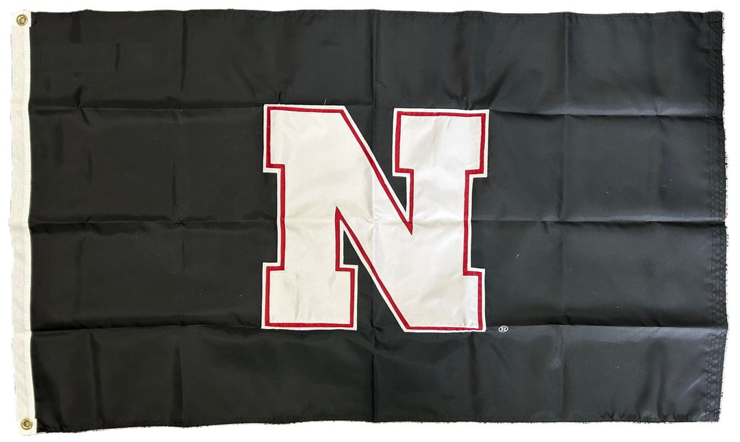 Nebraska Huskers Flag 3x5 Applique 2 Sided White N on Black 001030511BWR Heartland Flags