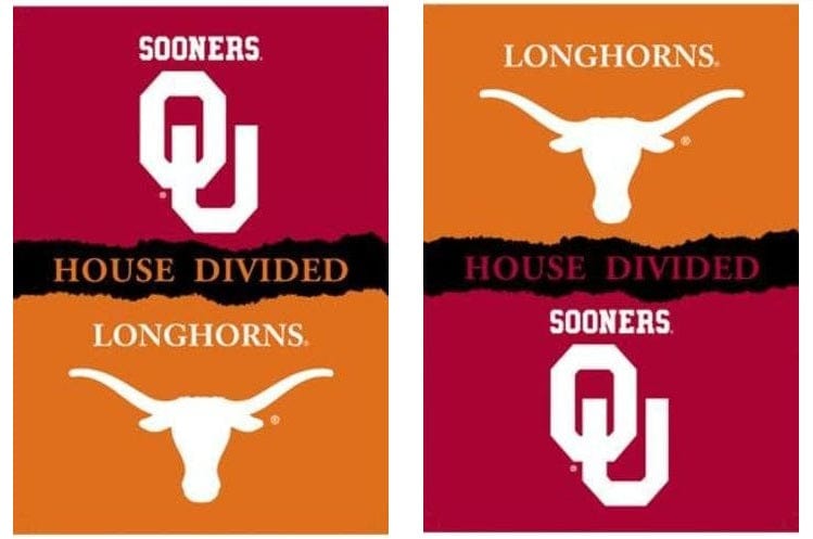 Oklahoma and Texas House Divided Banner 2 Sided Flag 96934 Heartland Flags