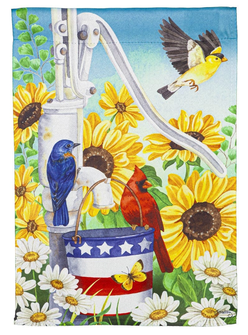 Patriotic Pump Garden Flag 2 Sided Birds Sunflowers 14S10881 Heartland Flags
