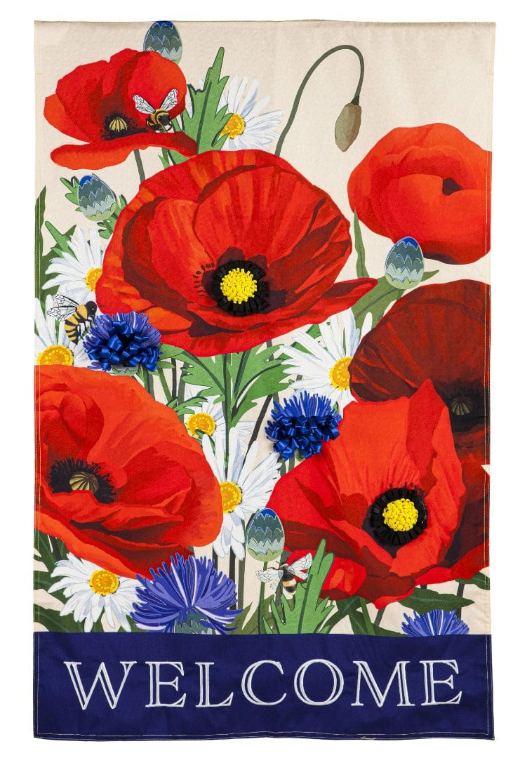Poppies Welcome Banner 2 Sided Decorative House Flag 13L10937 Heartland Flags