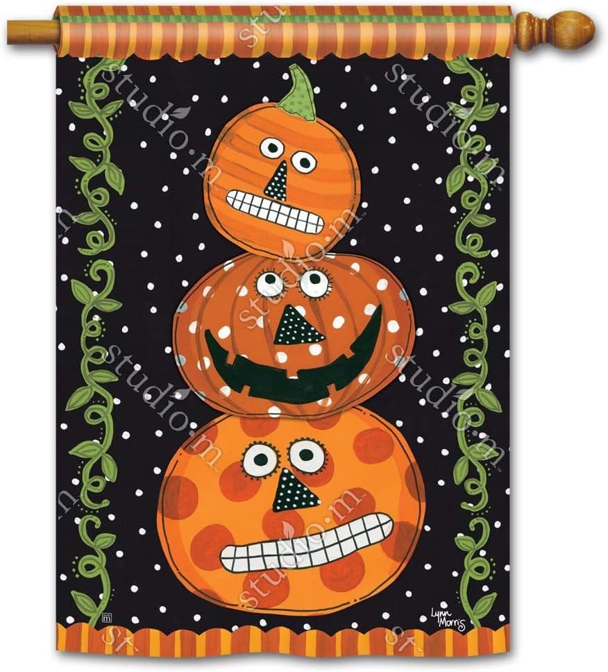 Pumpkin Faces Halloween Banner 2 Sided House Flag 914299 Heartland Flags