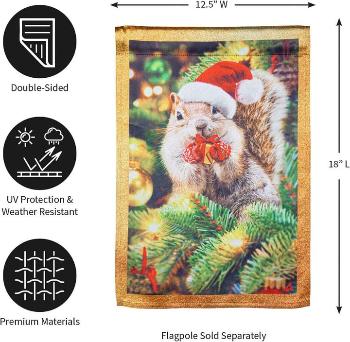 Santa Squirrel Christmas Garden Flag 2 Sided Lustre 14LU10827 Heartland Flags