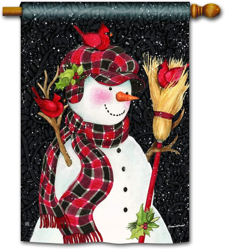 Snowman With Broom Banner 2 Sided House Flag 93038 Heartland Flags