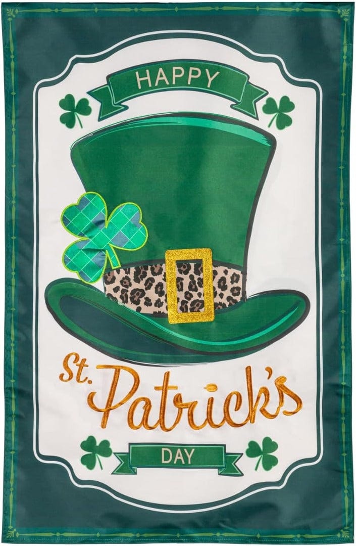 St Patrick's Day Top Hat Banner 2 Sided Applique House Flag 159676 Heartland Flags