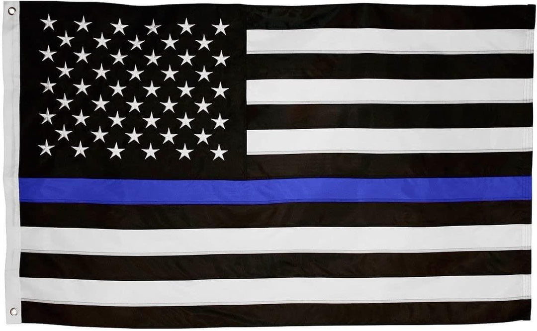 Thin Blue Line US Flag Police Support Embroidered Stars 3x5 and 4x6 GRE00670 Heartland Flags