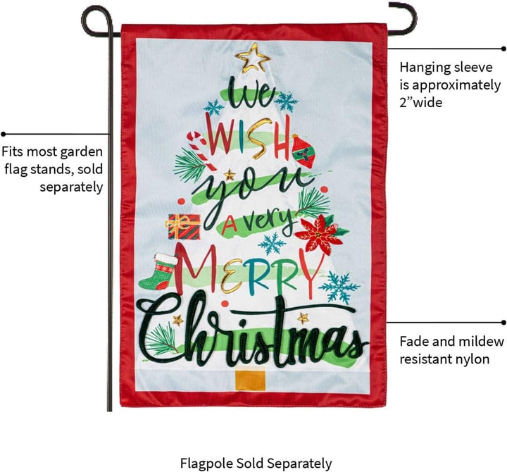 We Wish You A Merry Christmas Garden Flag 2 Sided Applique 169587 Heartland Flags