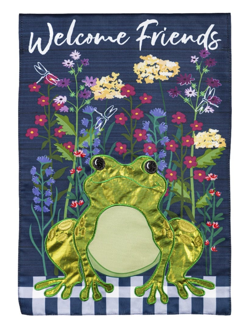 Whimsical Frog Spring Garden Flag 2 Sided Applique Welcome Friends 169476 Heartland Flags