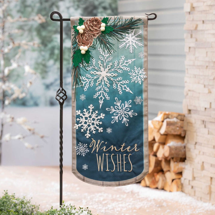 Winter Wishes Snowflake Long Garden Flag 2 Sided XL 14L11154XL Heartland Flags