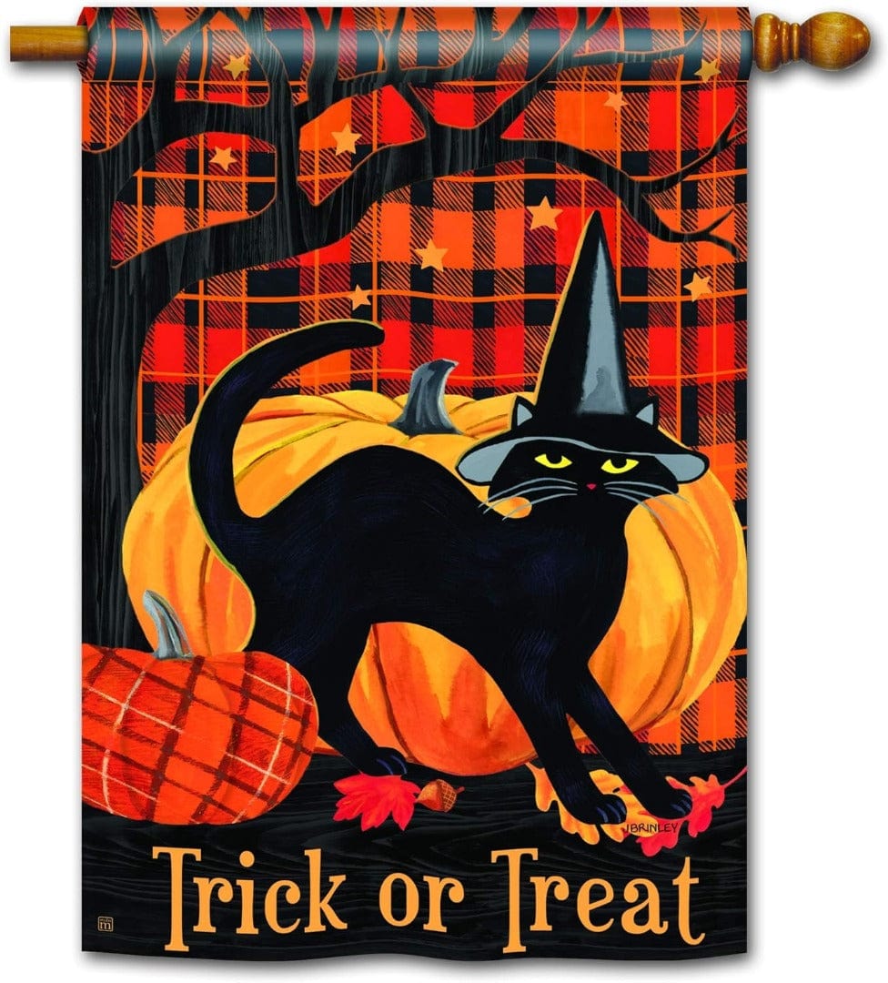 Witch Hat Cat Halloween Banner 2 Sided Vertical House Flag 91227 Heartland Flags