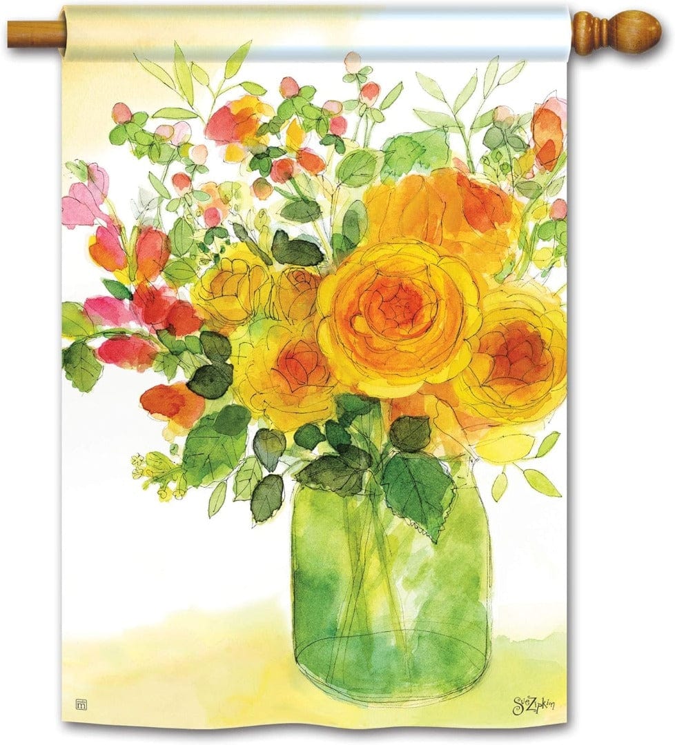 Yellow Roses Summer Banner 2 Sided House Flag 92182 Heartland Flags