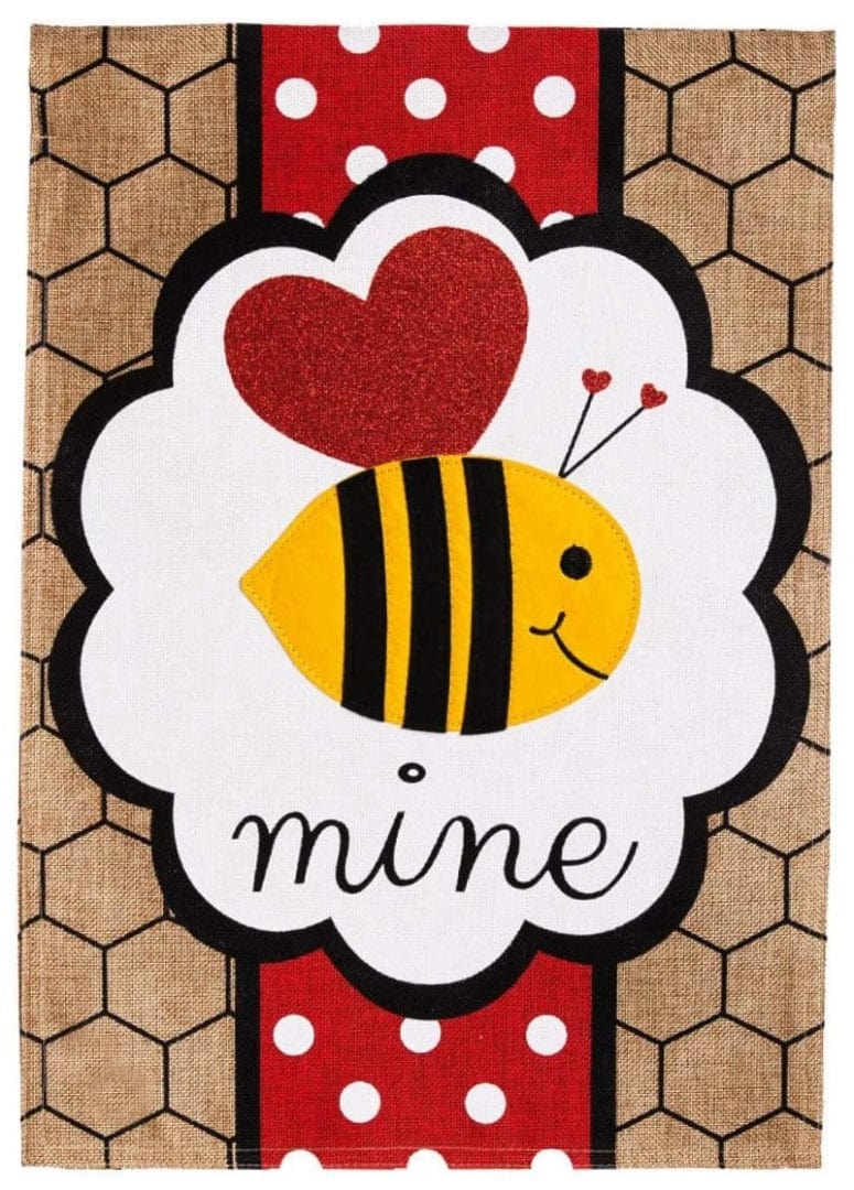 Bee Mine Valentine Garden Flag 2 Sided Burlap heartlandflags