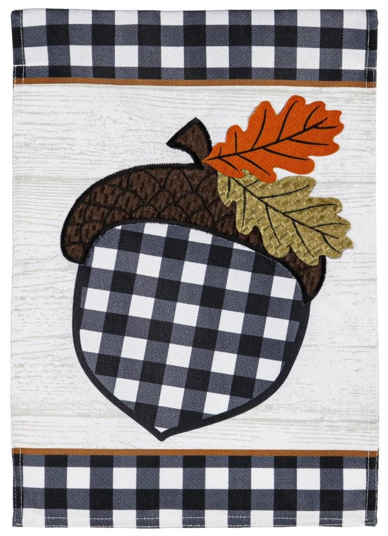 Buffalo Check Acorn Garden Flag 2 Sided Burlap heartlandflags