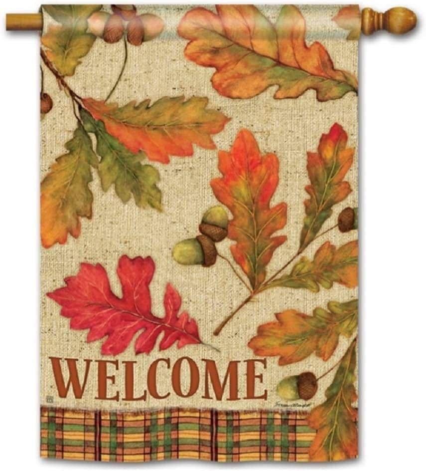 Burlap Leaves Flag Acorn Fall House Banner heartlandflags