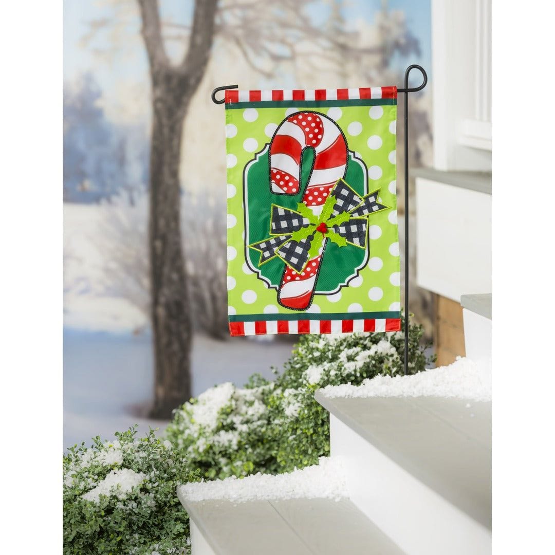 Candy Cane and Holly Christmas Garden Flag 2 Sided Applique heartlandflags