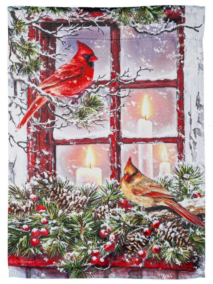 Cardinals in the Window Winter Garden Flag 2 Sided Decorative heartlandflags