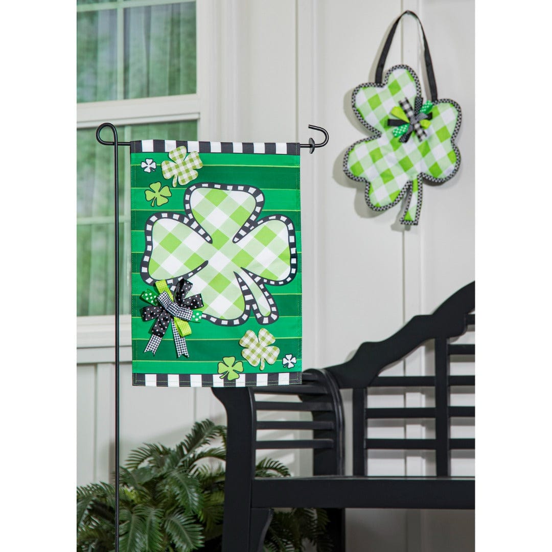 Check Clover St Patricks Garden Flag 2 Sided Applique heartlandflags