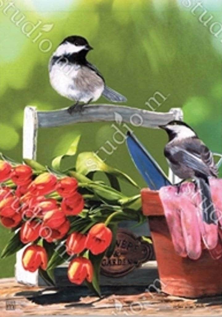 Chickadee Rest Stop Garden Flag 2 Sided heartlandflags