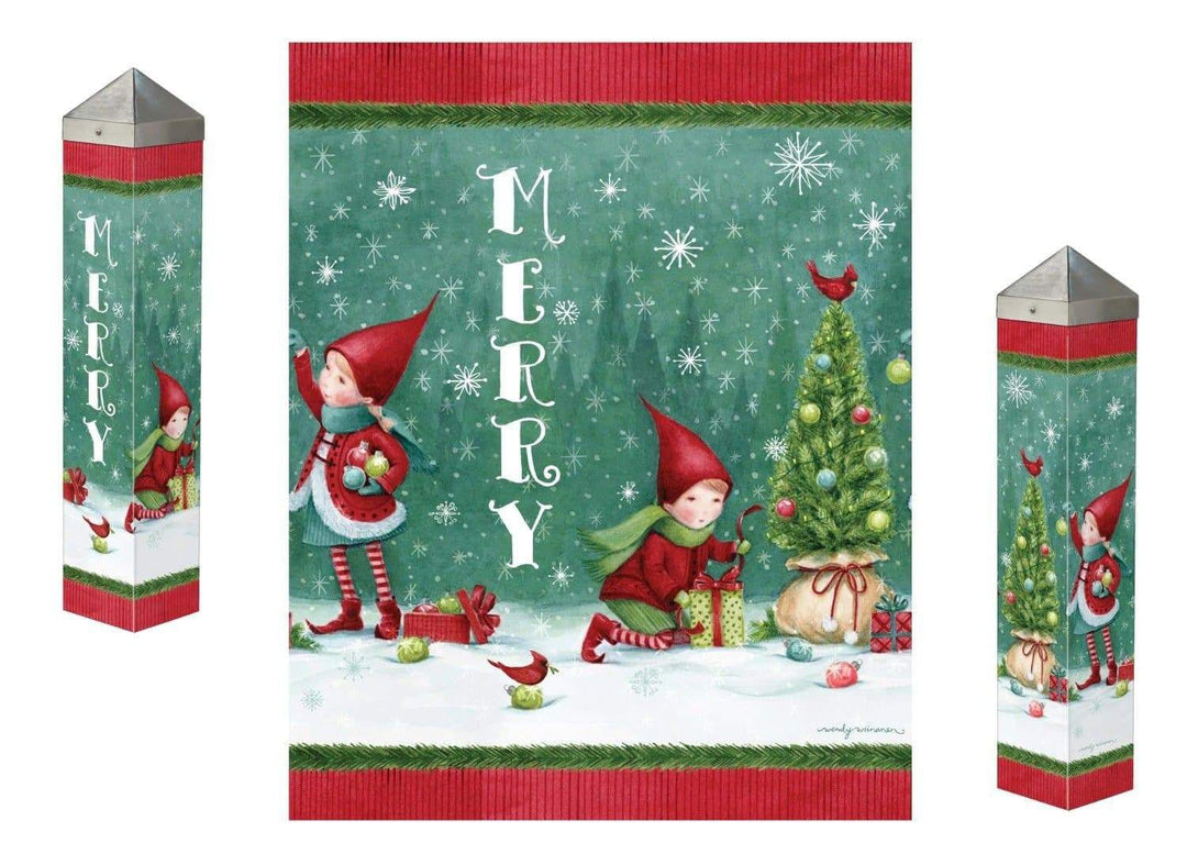 Christmas Elves Art Pole 20 Inches Tall Merry heartlandflags