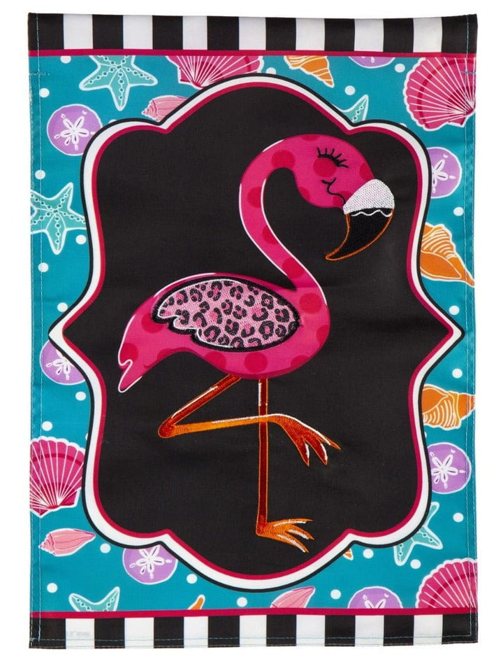 Coastal Flamingo Summer Garden Flag 2 Sided Applique heartlandflags