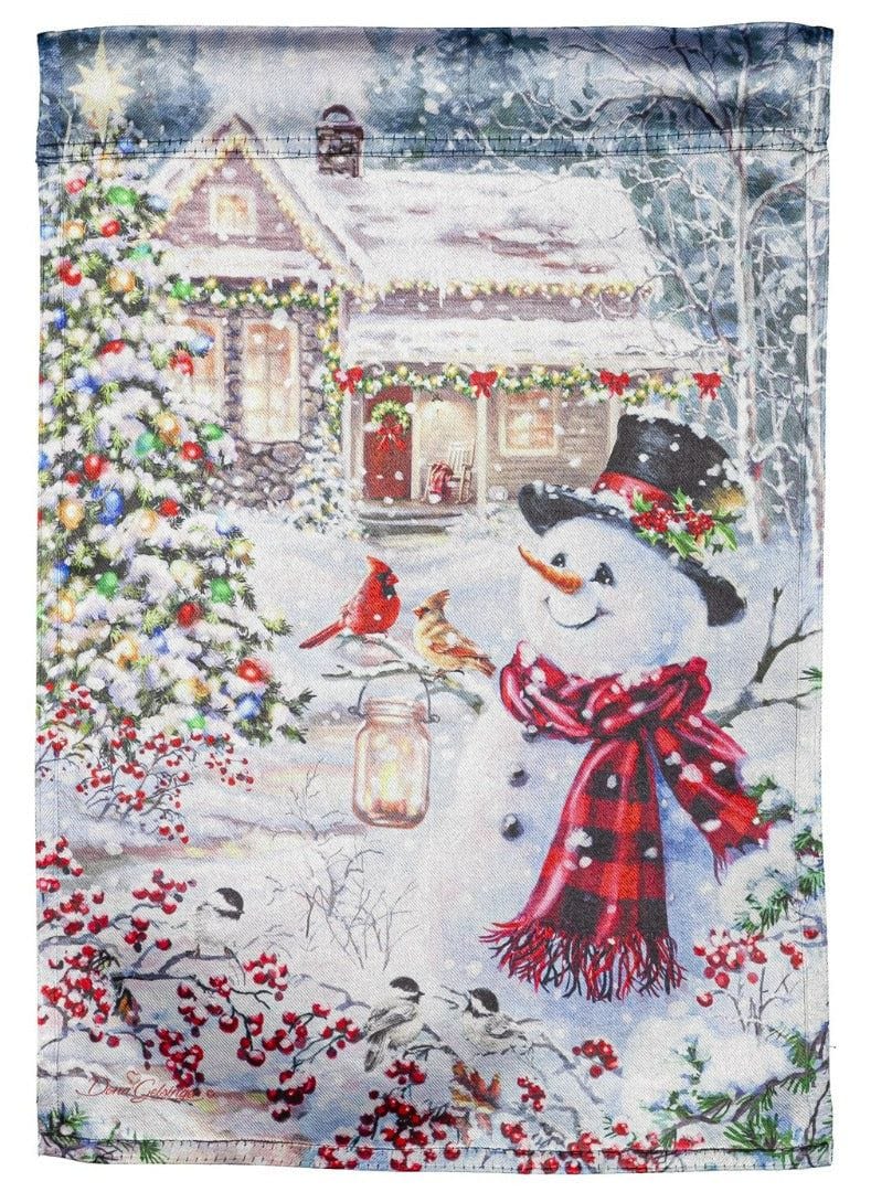 Cottage In The Snow Christmas Garden Flag 2 Sided Lustre heartlandflags