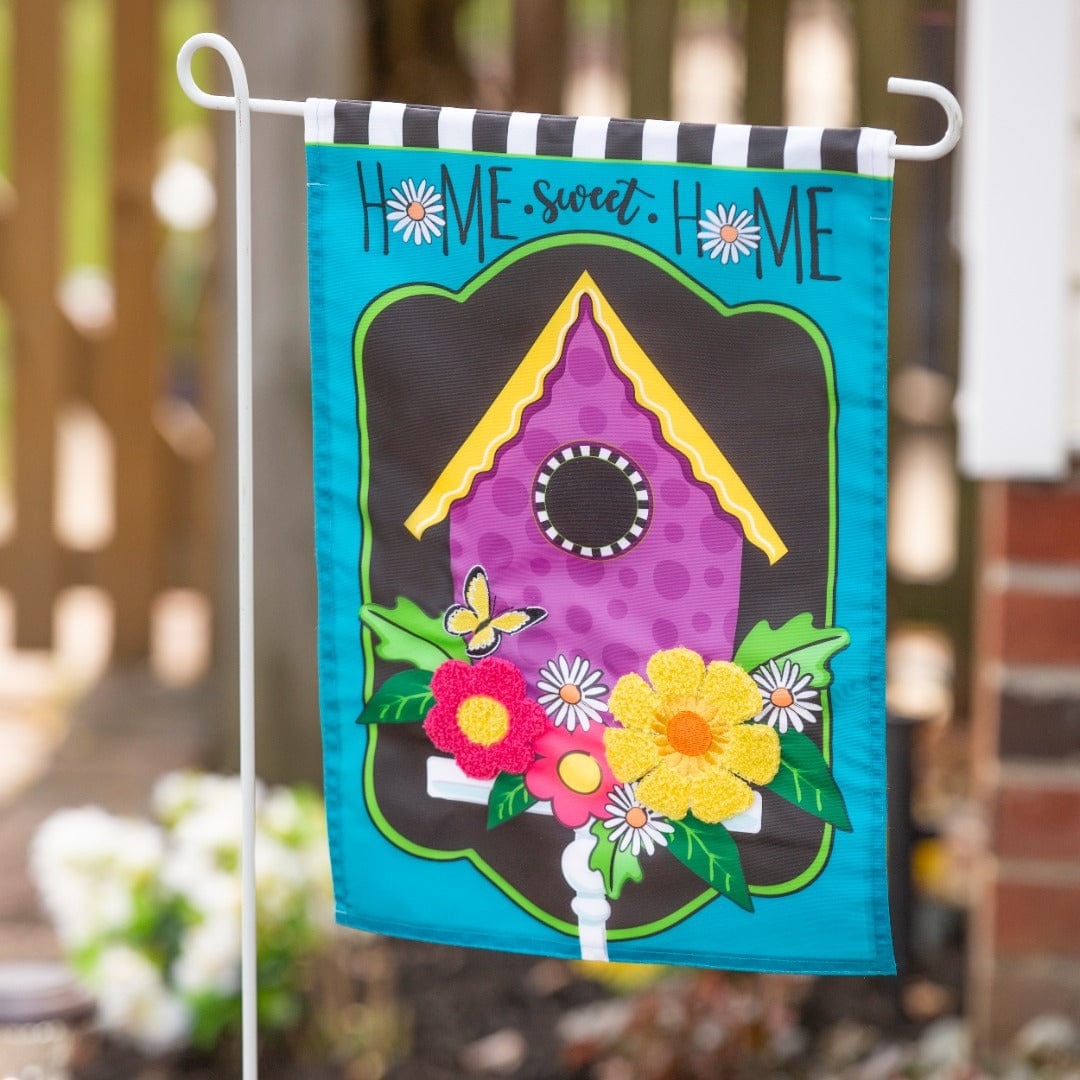 Daisy Birdhouse Garden Flag 2 Sided Applique heartlandflags