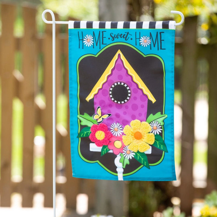 Daisy Birdhouse Garden Flag 2 Sided Applique heartlandflags