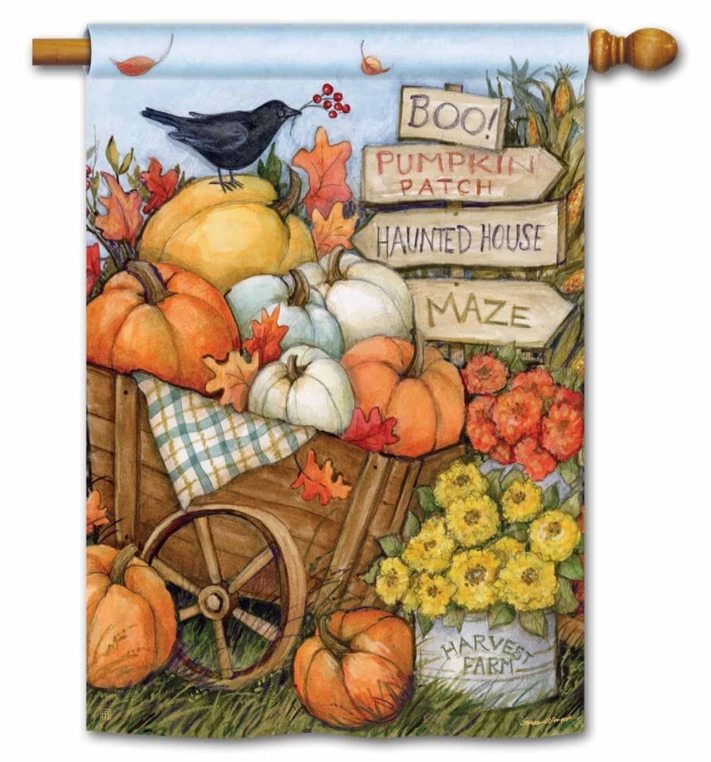 Fall Wheelbarrow Flag Decorative Banner Pumpkin Patch heartlandflags