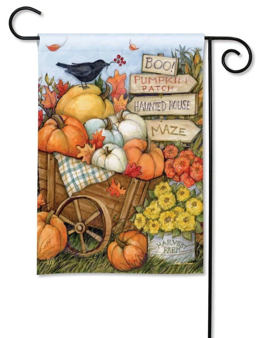 Fall Wheelbarrow Garden Flag Pumpkins heartlandflags