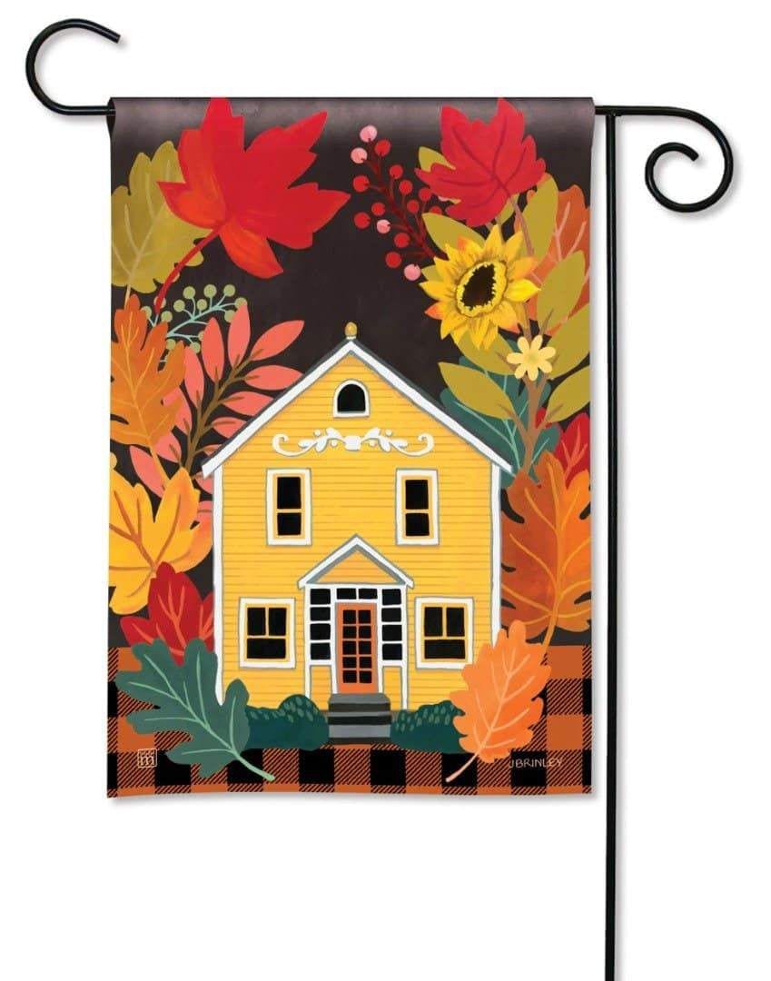 Fall Yellow House Garden Flag 2 Sided Plaid heartlandflags