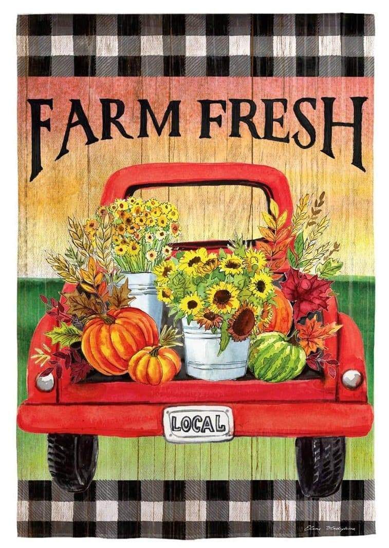 Farm Fresh Flower Truck Flag 2 Sided Decorative heartlandflags