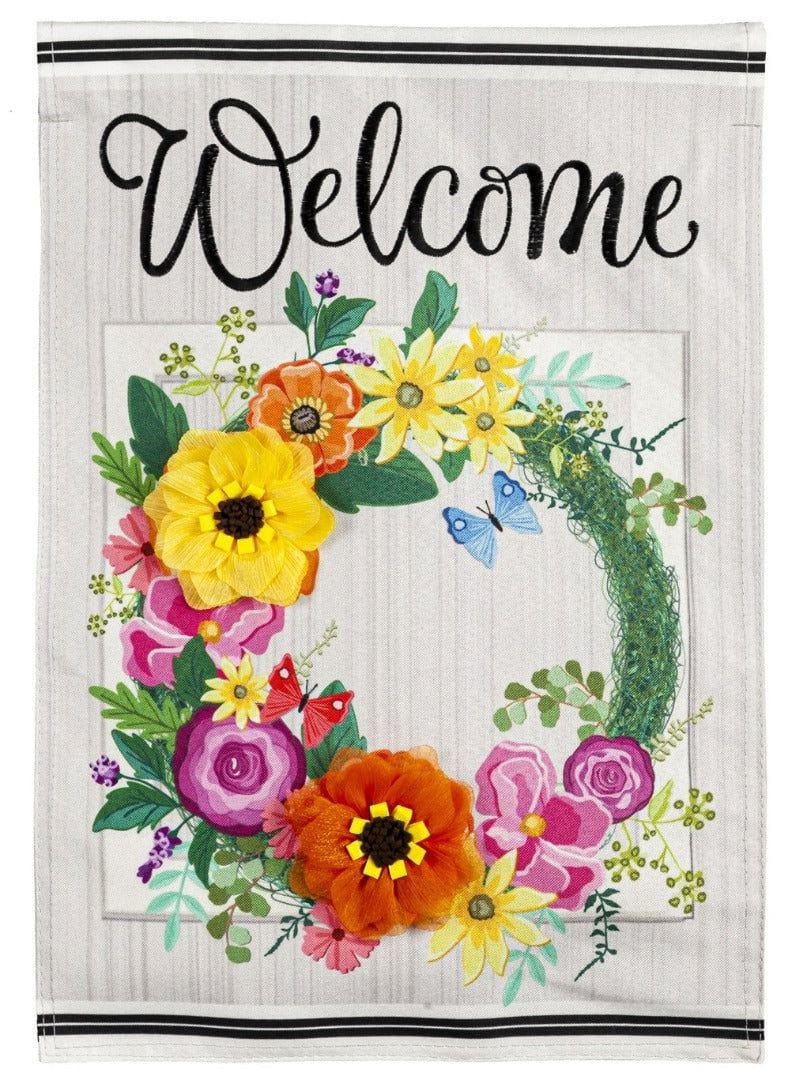 Floral Wreath Spring Garden Flag 2 Sided Welcome heartlandflags