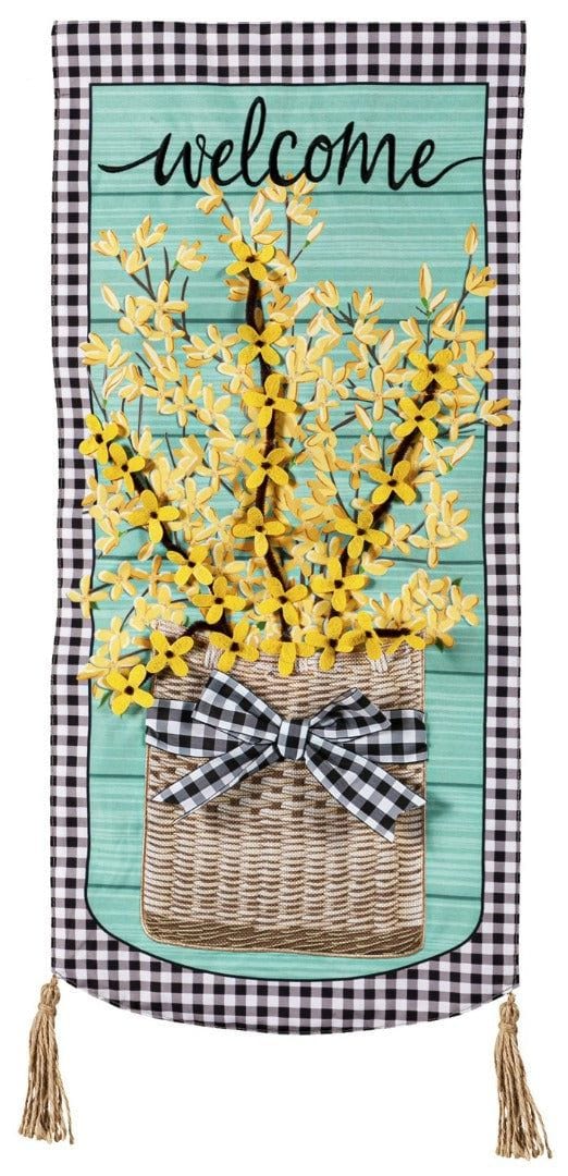 Forsythia Basket Long Spring Garden Flag 2 Sided XL Applique heartlandflags