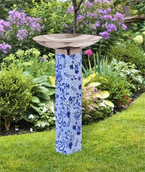 Garden Blues on Blue Bird Bath With Stainless Bowl heartlandflags