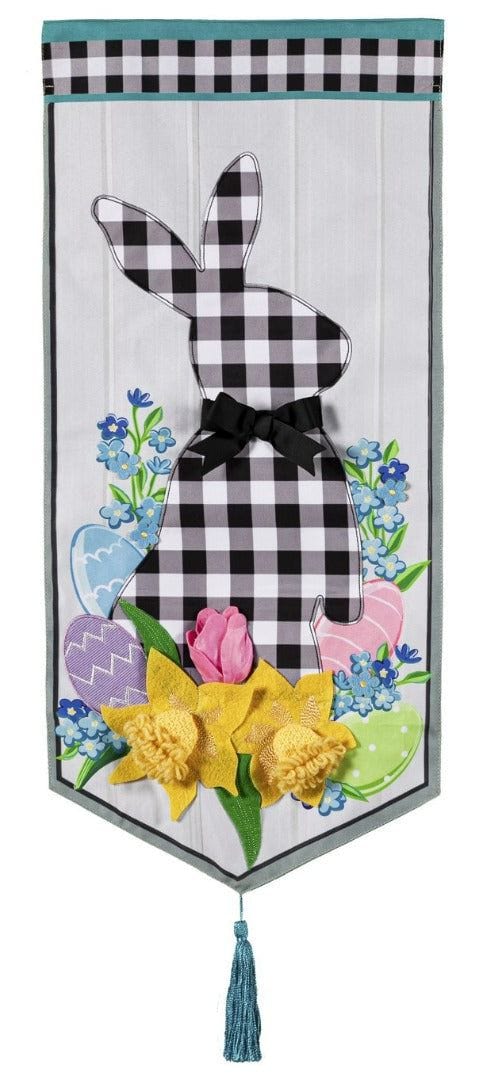 Gingham Bunny Long Easter Garden Flag 2 Sided XL Applique heartlandflags