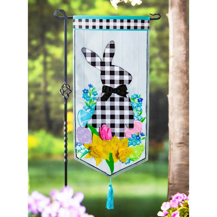 Gingham Bunny Long Easter Garden Flag 2 Sided XL Applique heartlandflags