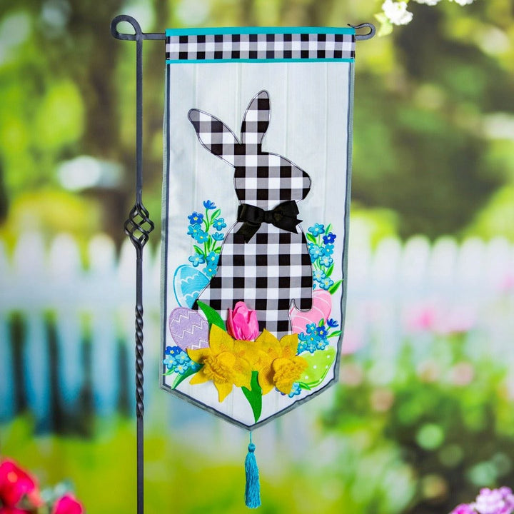 Gingham Bunny Long Easter Garden Flag 2 Sided XL Applique heartlandflags