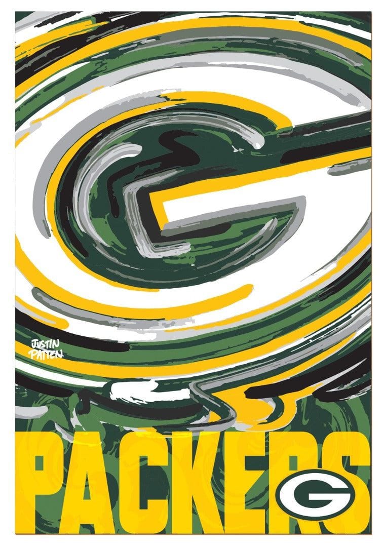 Green Bay Packers Garden Flag 2 Sided Justin Patten Logo heartlandflags